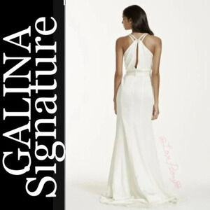 GALINA SIGNATURE Double Faced Satin Gown with Front Slit Detail
